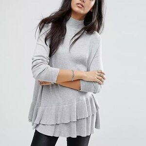 Noisy May Grey Turtleneck with Ruffle Hem